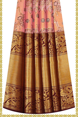 Image of Kanchipattu Peach Tissue Pavada Unstitched Set