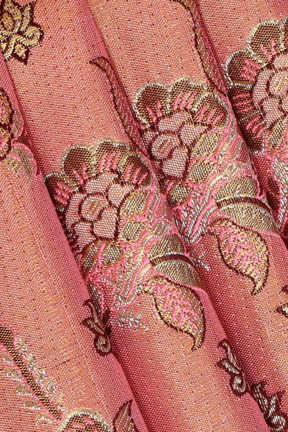 Kanchipattu Peach Tissue Pavada Unstitched Set