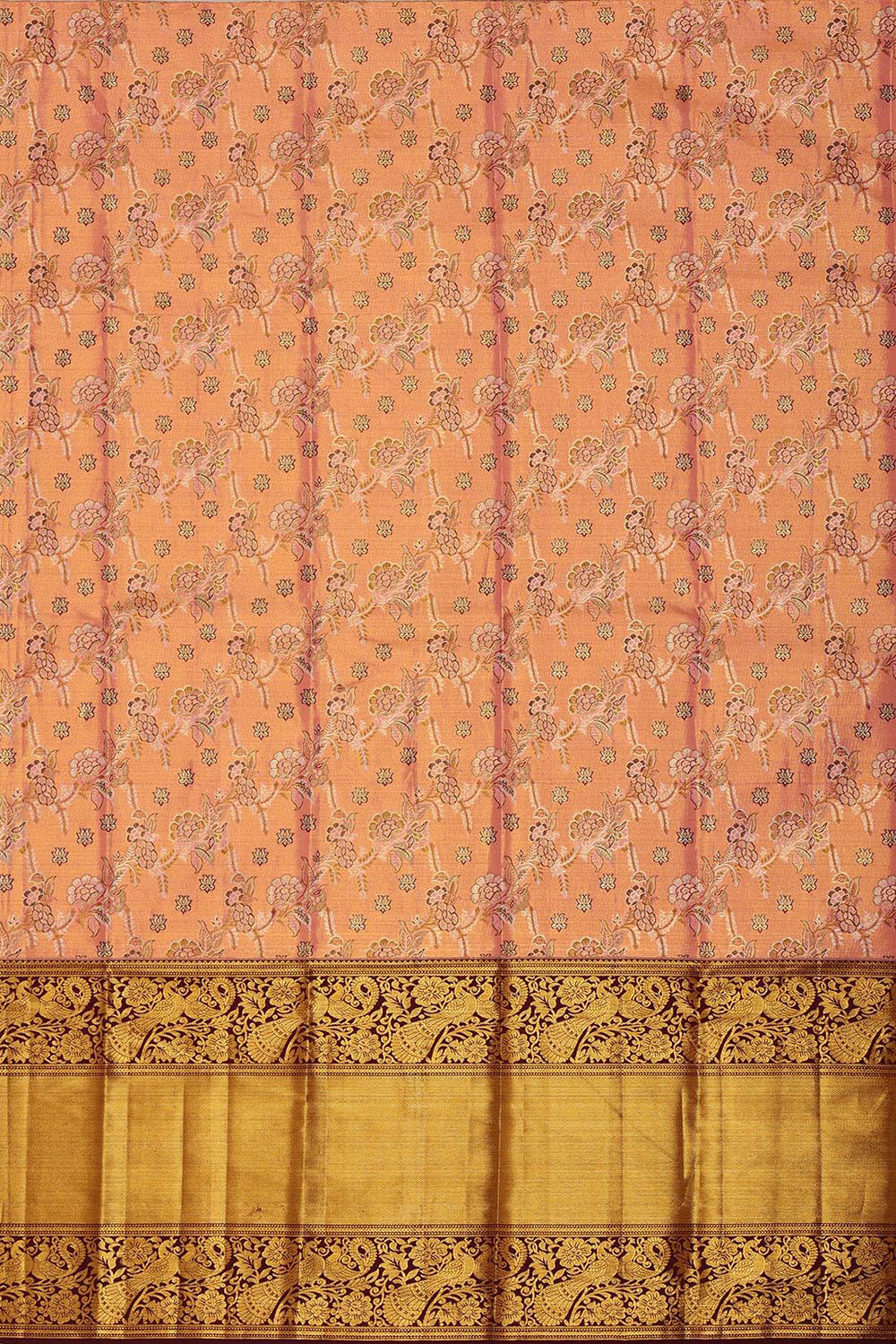 Kanchipattu Peach Tissue Pavada Unstitched Set