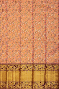 Image of Kanchipattu Peach Tissue Pavada Unstitched Set