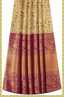 Image of Kanchipattu Yellow Tissue Pavada Unstitched Set