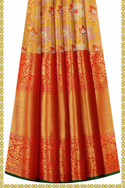 Image of Kanchipattu Golden Yellow Tissue Pavada Unstitched Set