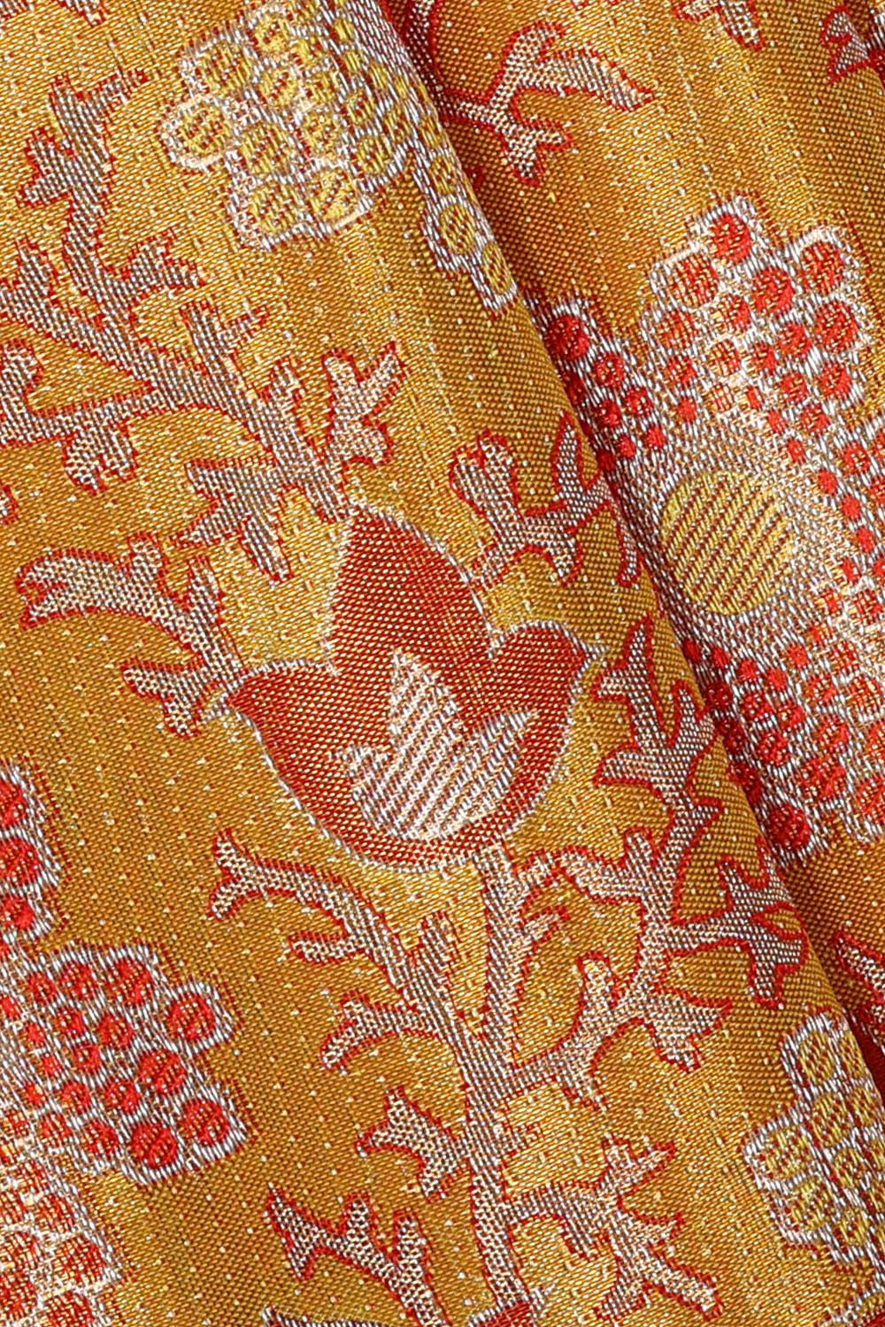 Kanchipattu Golden Yellow Tissue Pavada Unstitched Set