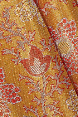 Image of Kanchipattu Golden Yellow Tissue Pavada Unstitched Set