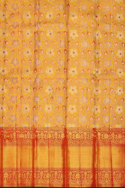 Image of Kanchipattu Golden Yellow Tissue Pavada Unstitched Set