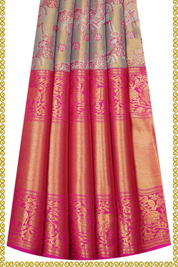 Image of Kanchipattu Silvery Gold Tissue Pavada Unstitched Set