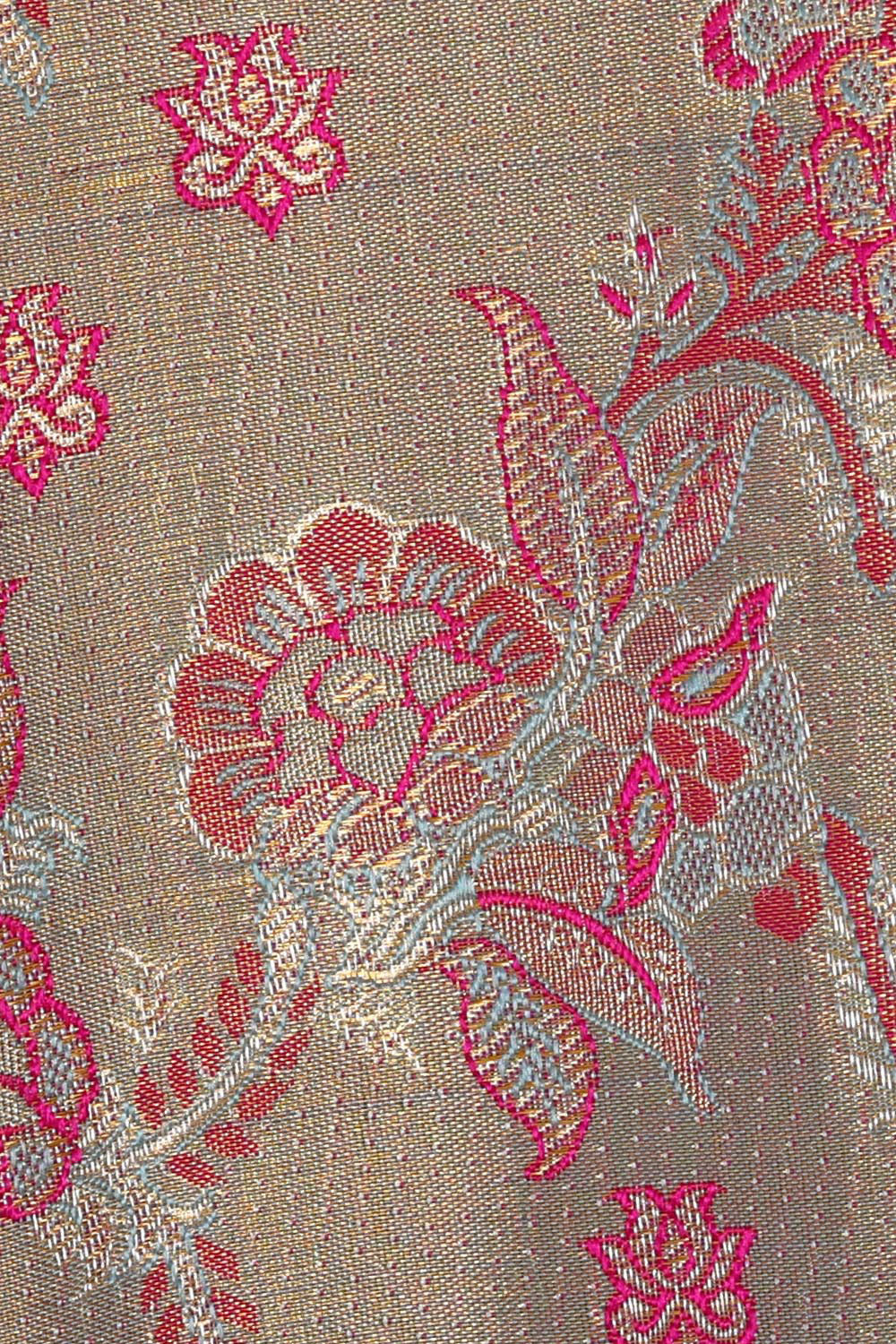 Kanchipattu Silvery Gold Tissue Pavada Unstitched Set