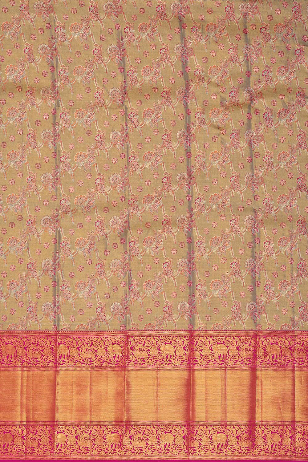 Kanchipattu Silvery Gold Tissue Pavada Unstitched Set