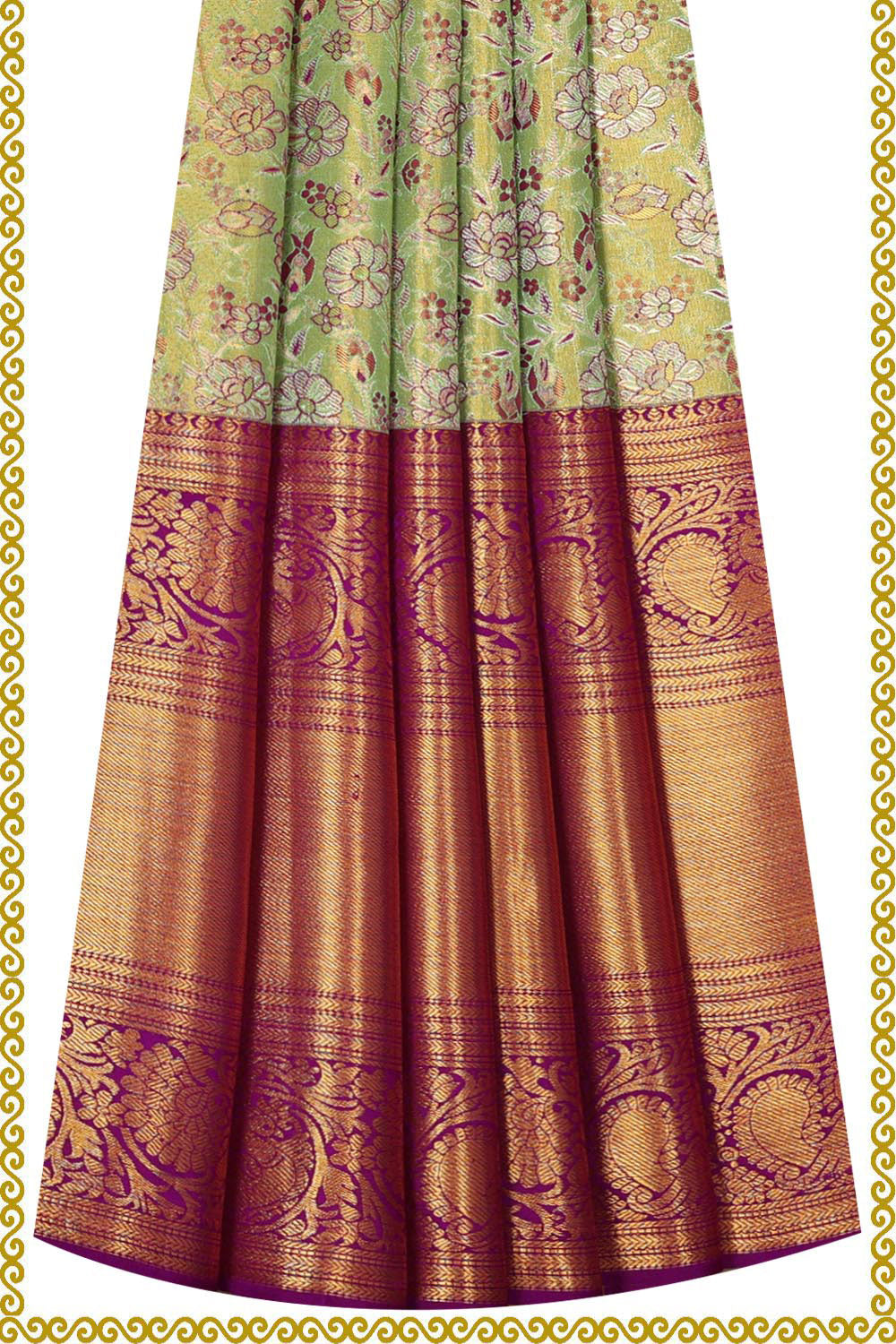 Kanchipattu Green Tissue Pavada Unstitched Set