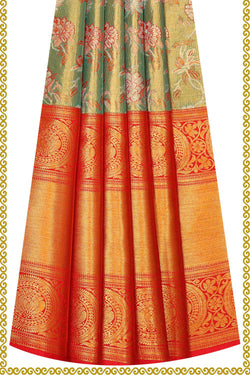 Image of Kanchipattu Green Tissue Pavada Unstitched Set