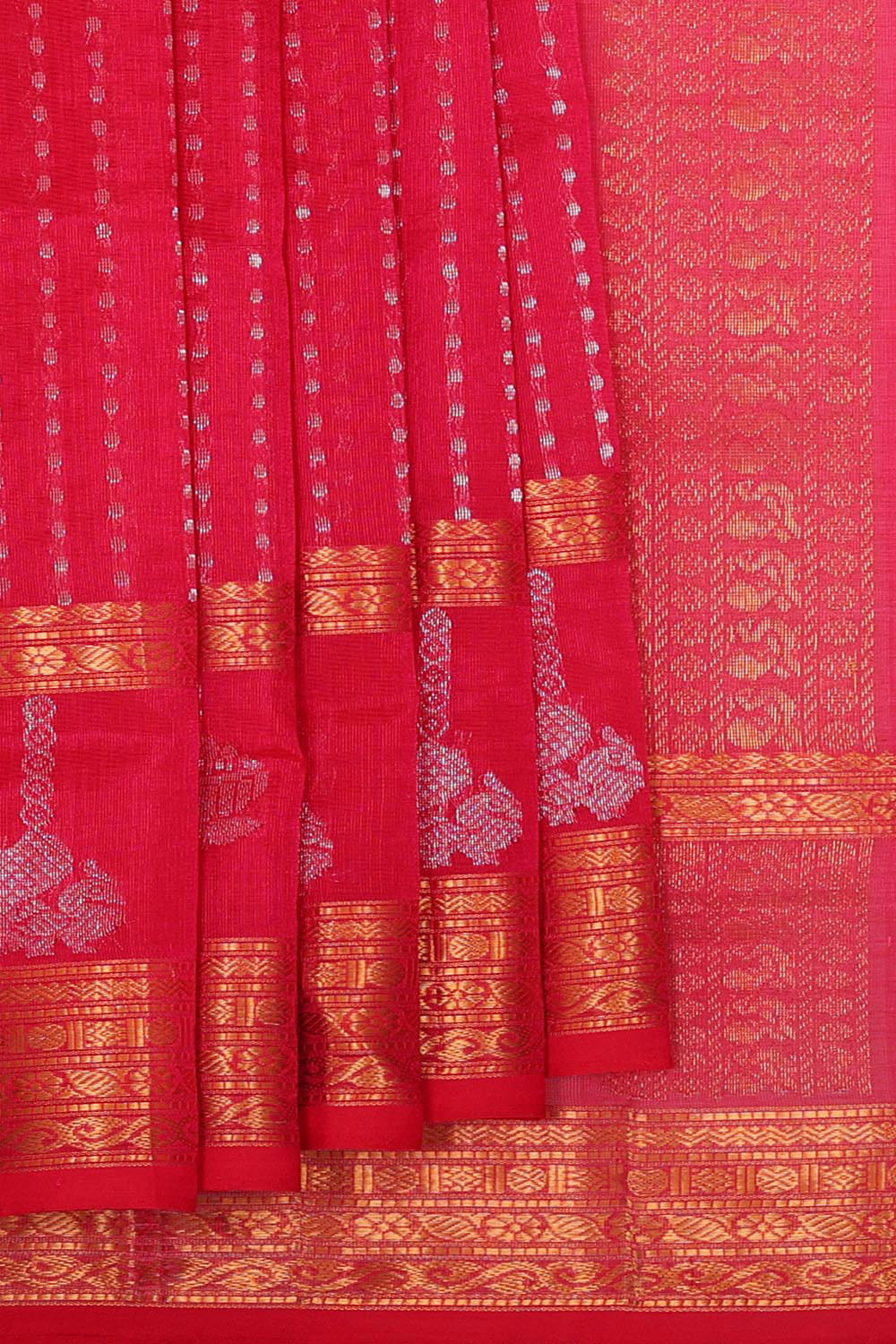 Kuppadam Silk Cotton Reddish Pink Saree