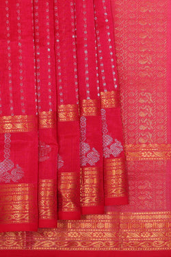 Image of Kuppadam Silk Cotton Reddish Pink Saree