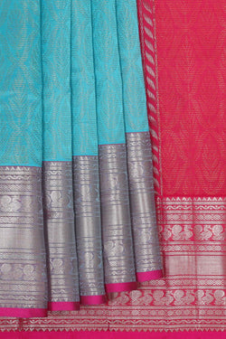 Image of Kuppadam Silk Cotton Sky Blue Saree