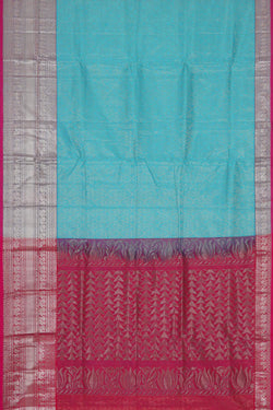 Image of Kuppadam Silk Cotton Sky Blue Saree