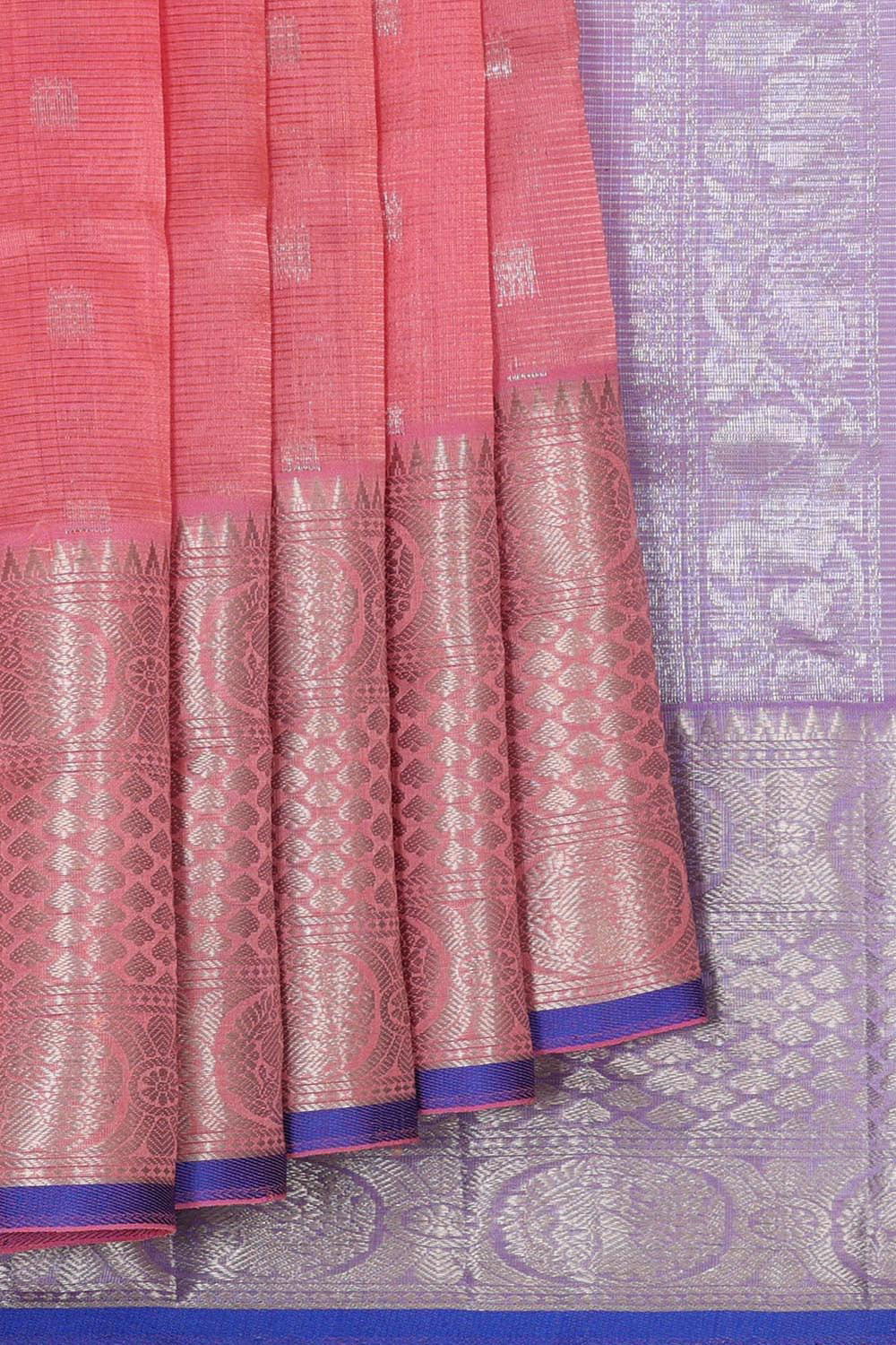 Kuppadam Silk Cotton Peach Pink Saree