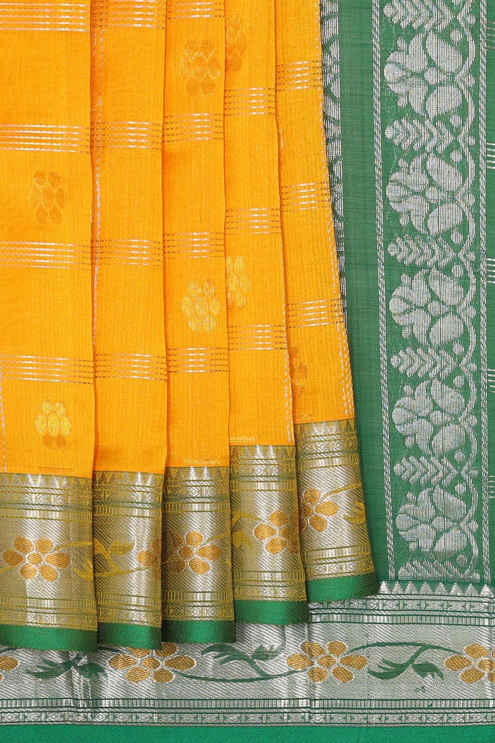 Kuppadam Silk Cotton Haldi Yellow Saree