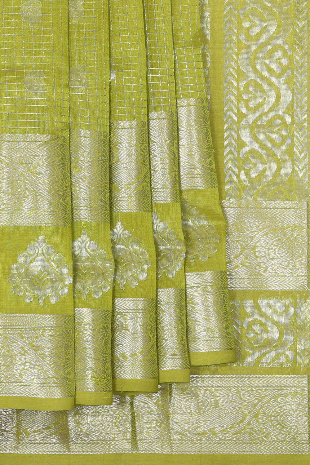 Kuppadam Silk Cotton Yellowish Green Saree