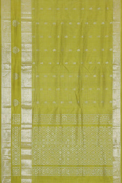 Image of Kuppadam Silk Cotton Yellowish Green Saree