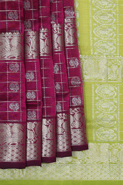 Image of Kuppadam Silk Cotton Deep wine Saree