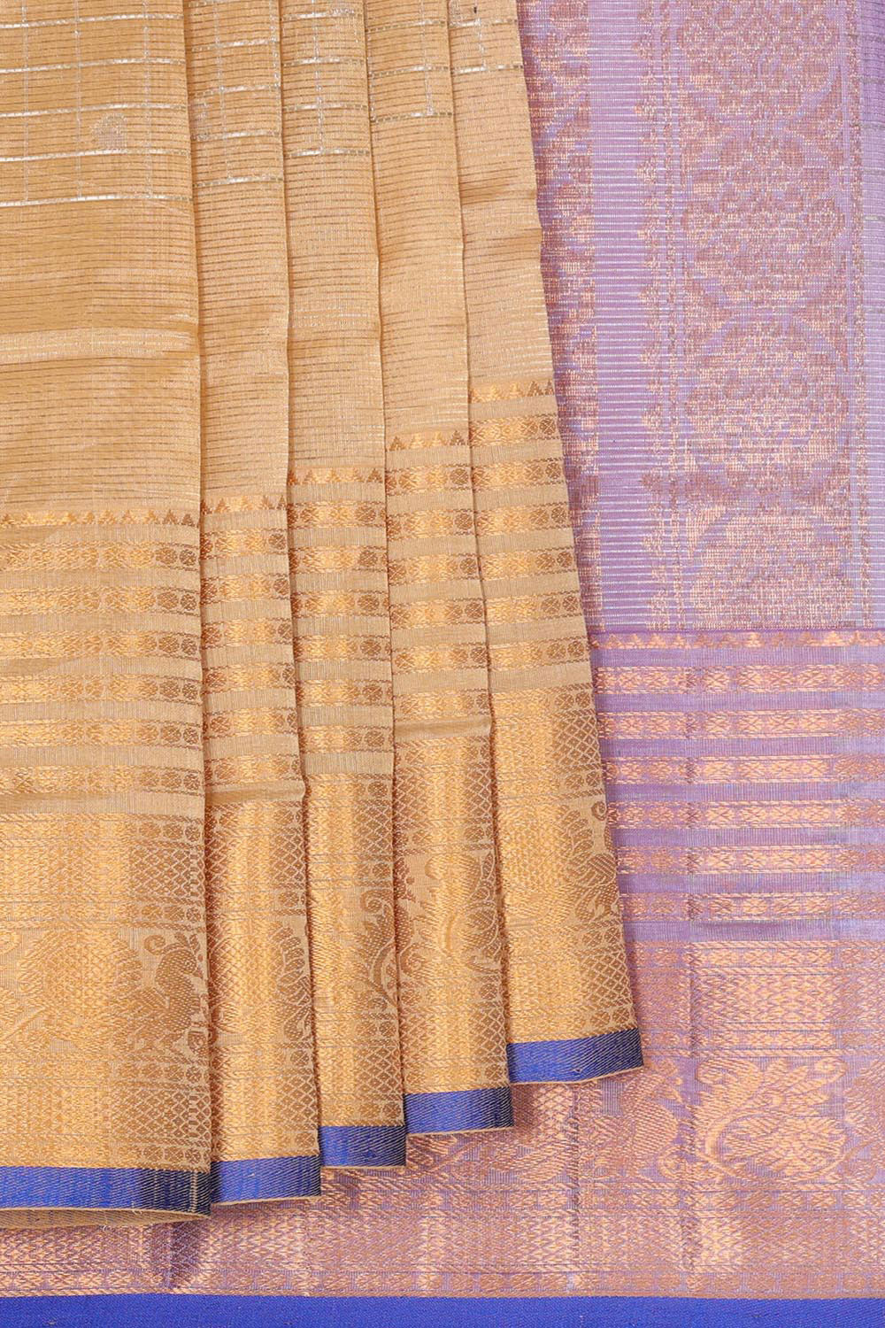 Kuppadam Silk Cotton Creamy Gold Saree