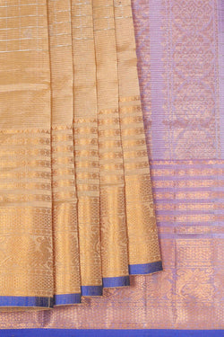 Image of Kuppadam Silk Cotton Creamy Gold Saree