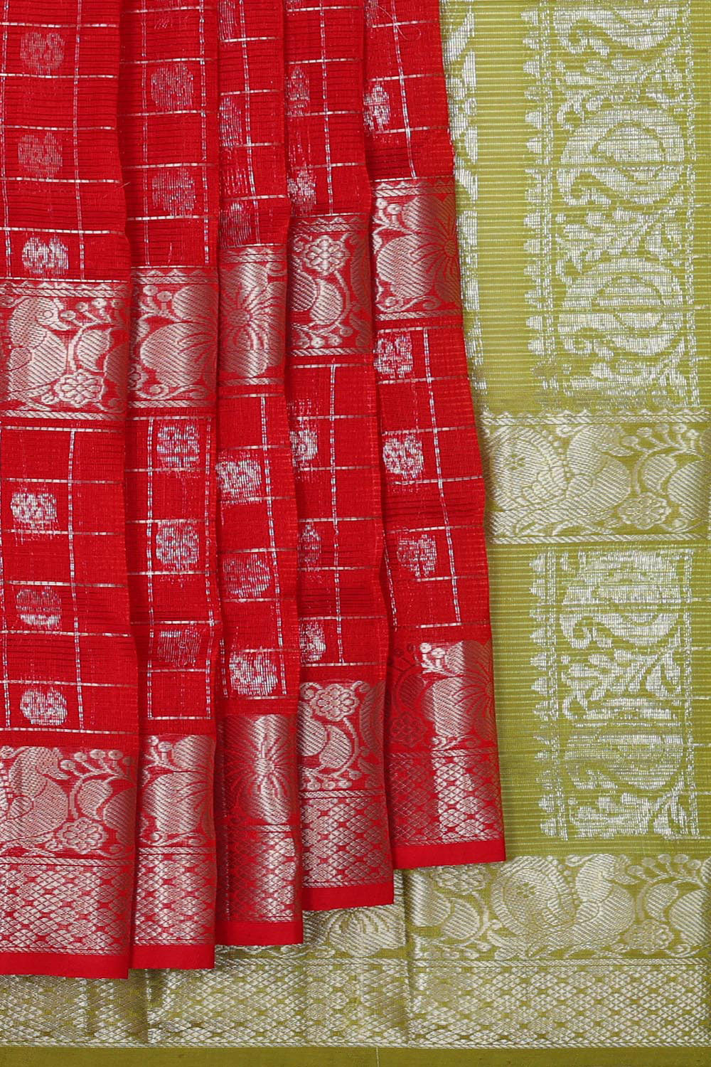 Kuppadam Silk Cotton Red Saree