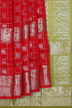 Image of Kuppadam Silk Cotton Red Saree