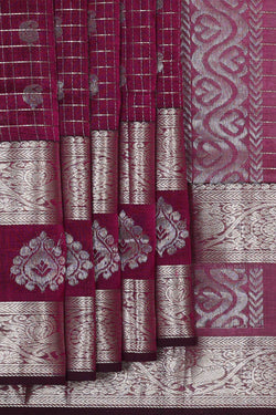 Image of Kuppadam Silk Cotton Deep Wine Saree