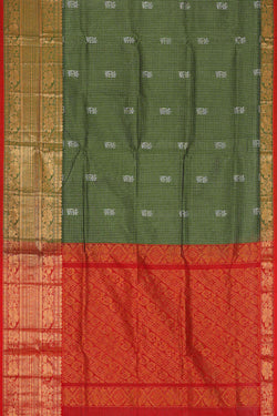 Image of Kuppadam Silk Cotton Dark Green Saree