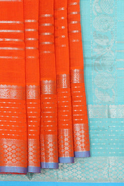 Image of Kuppadam Silk Cotton Orange Saree