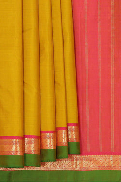 Collection of Arani Silk Mustard Yellow Saree in a gallery layout