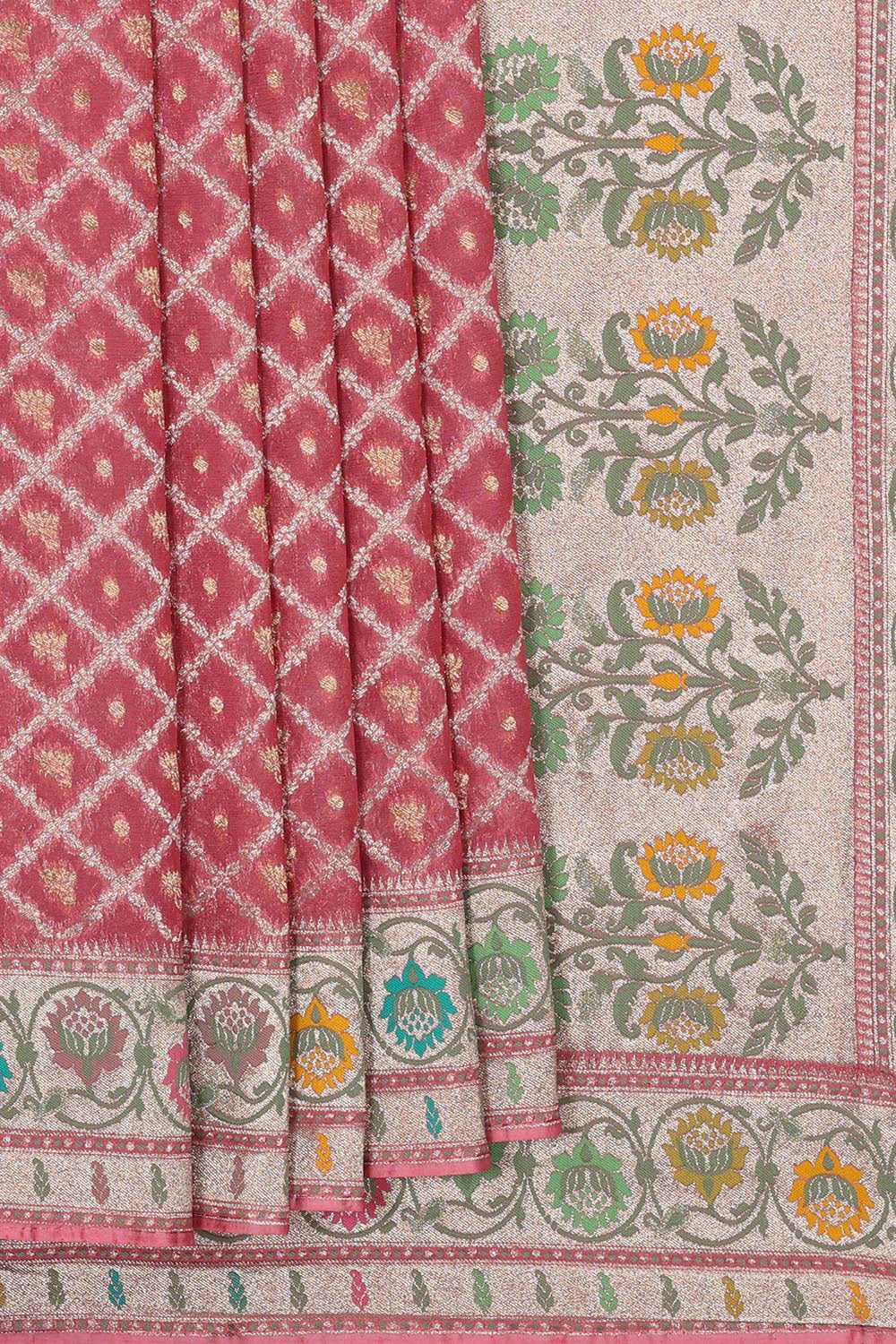 Banarasi Georgette Dark Peach Pink Saree