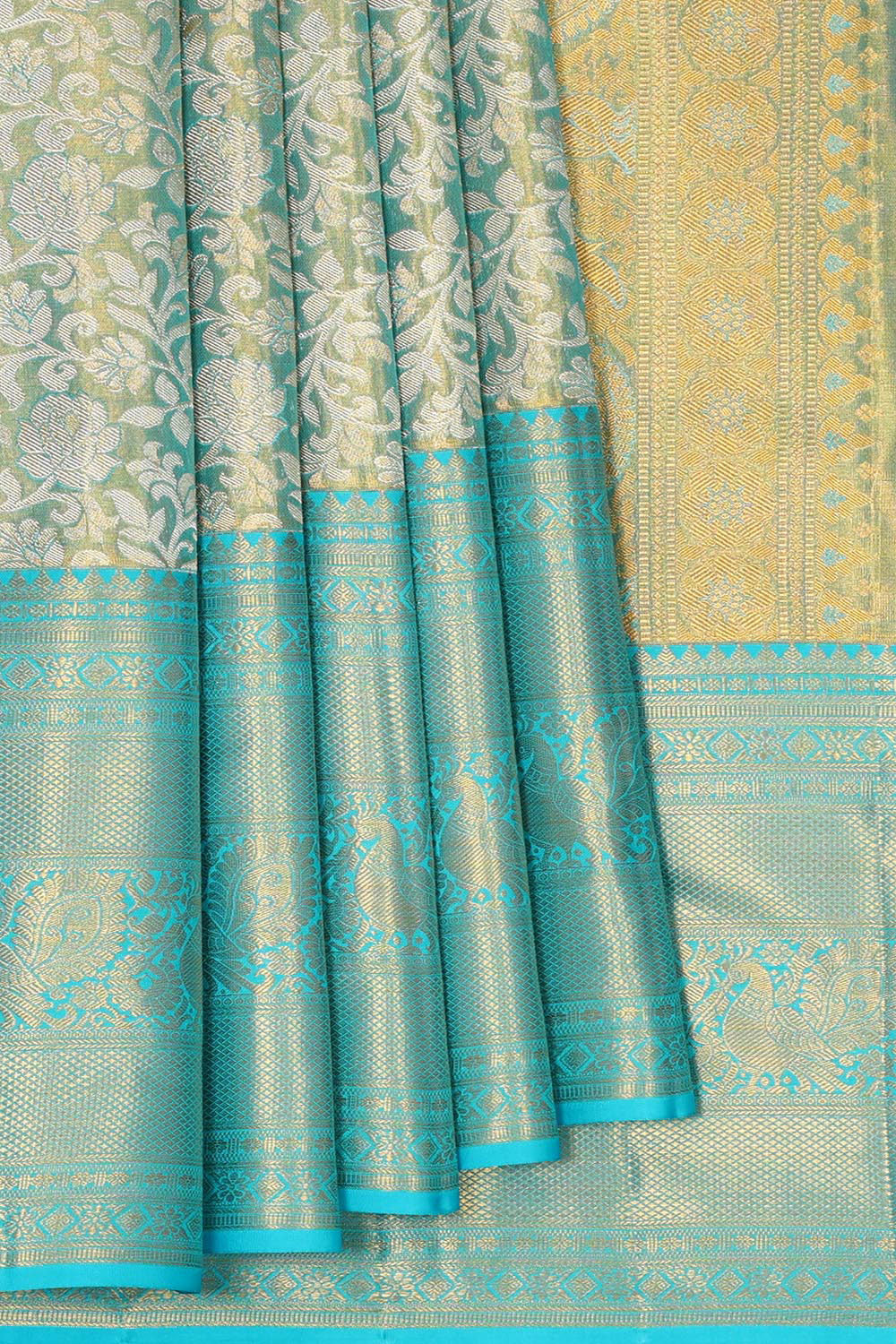 Collection of Kanchipattu Sky Blue Tissue Brocade Saree in a gallery layout