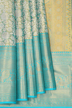 Collection of Kanchipattu Sky Blue Tissue Brocade Saree in a gallery layout