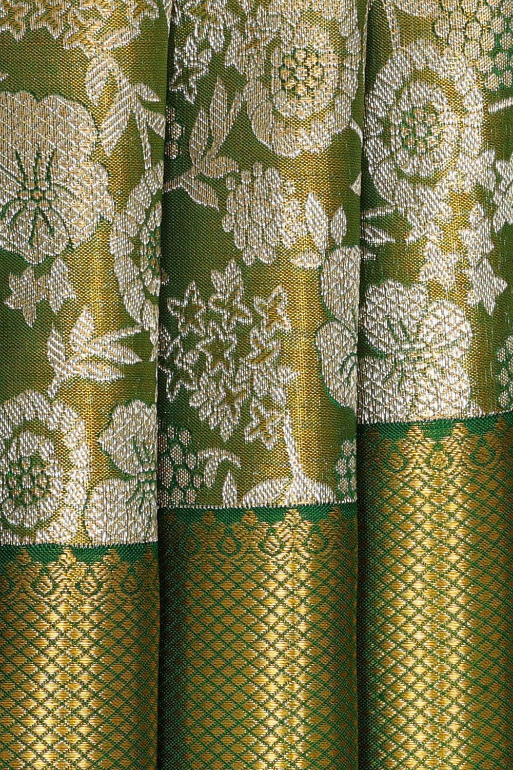 Collection of Kanchipattu Dark Green Tissue Brocade Saree in a gallery layout