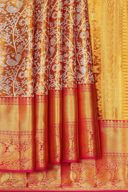 Collection of Kanchipattu Golden Brown Tissue Brocade Saree in a gallery layout