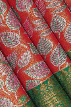 Image of Dark Peach Silk Woven Saree