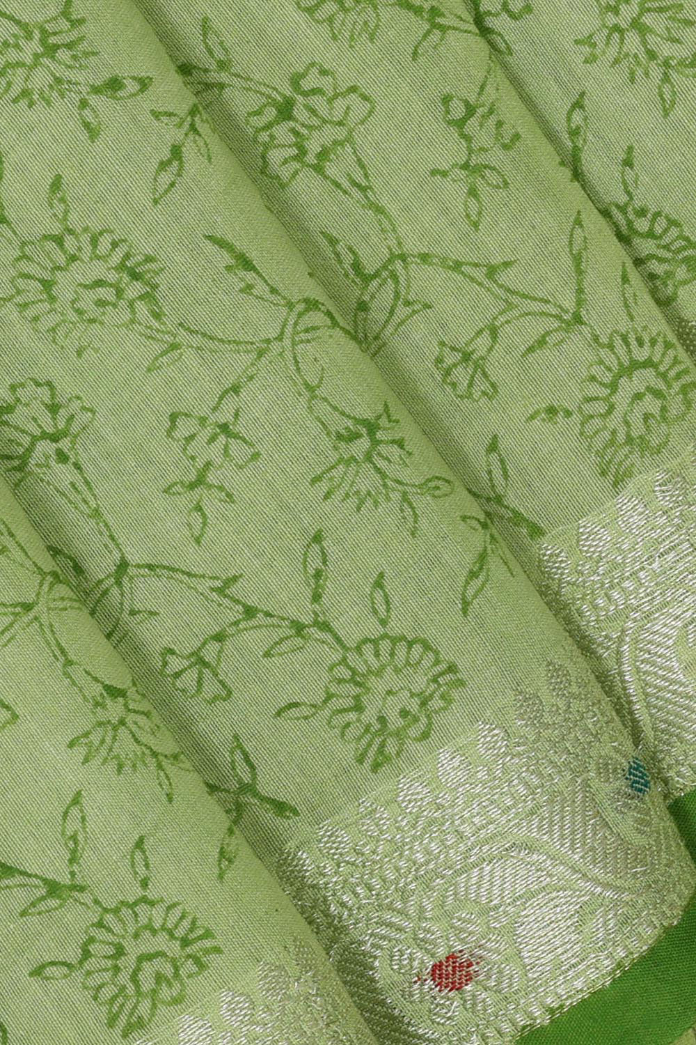 Printed Chanderi Silk Green Saree