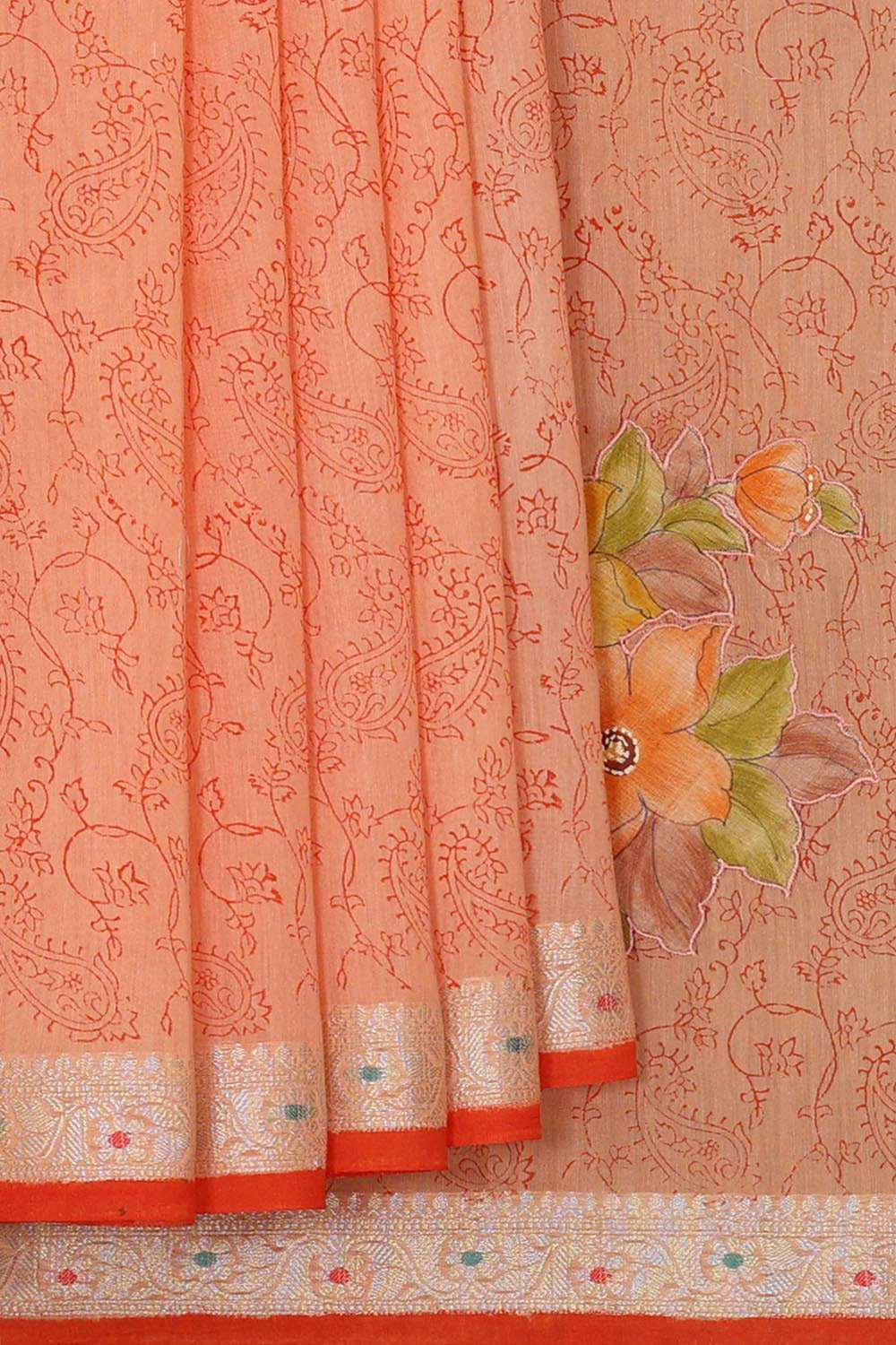Image of Chanderi Cotton Silk Light Peach Saree