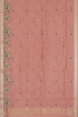 Image of Printed Tussar Silk Dusty Peach Saree