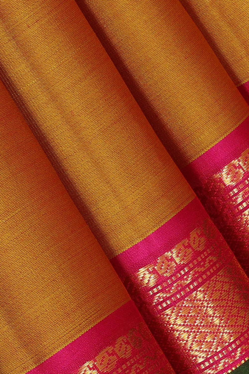 Collection of Arani Silk Dark Mustard Yellow Saree in a gallery layout