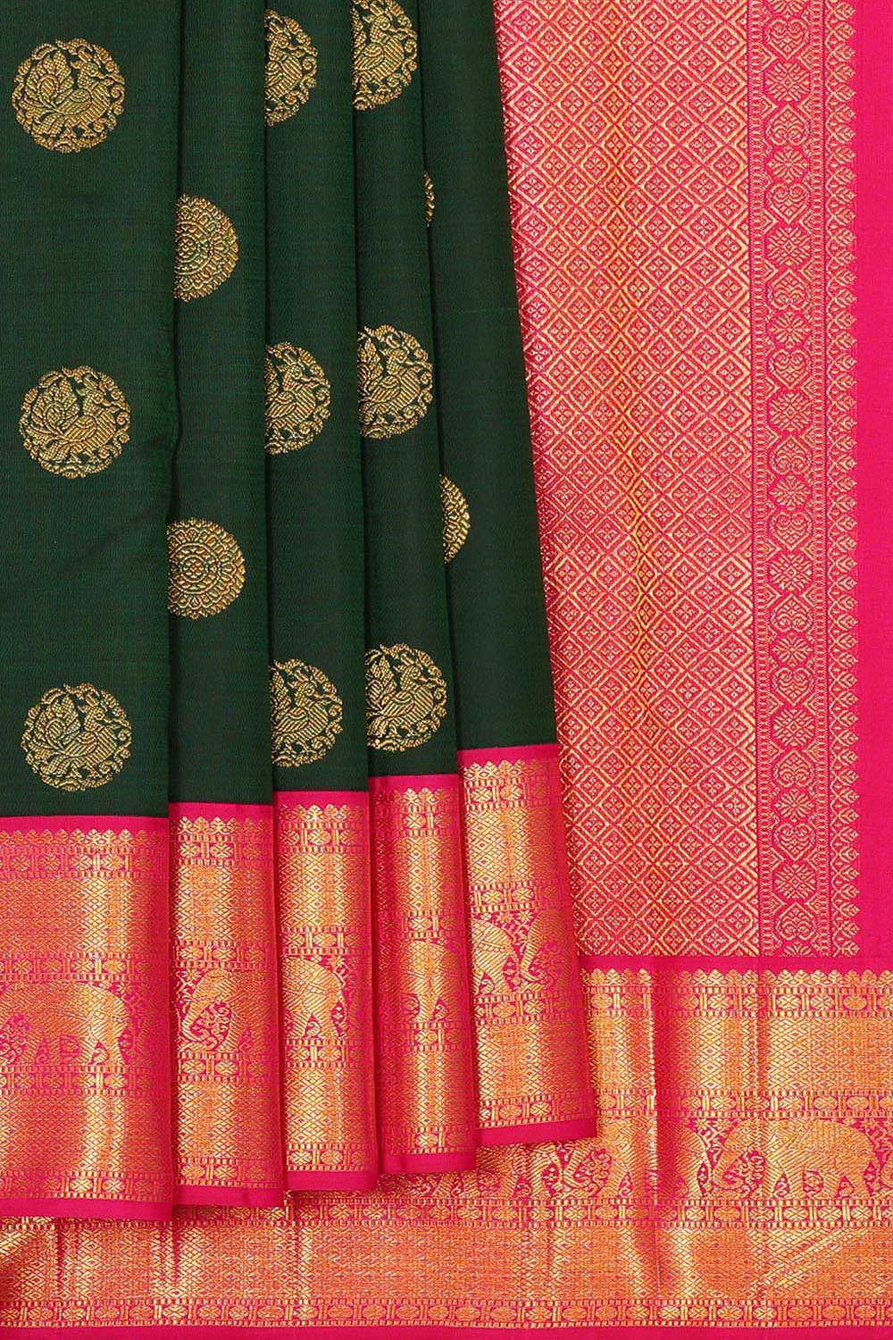 Arani Silk Bottle Green Saree