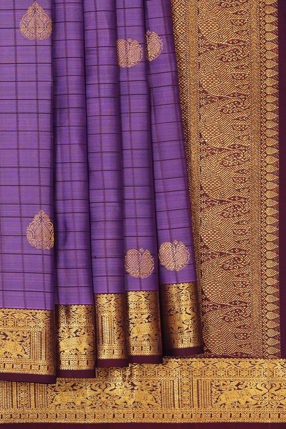 Collection of Arani Silk Dark Lavender Saree in a gallery layout