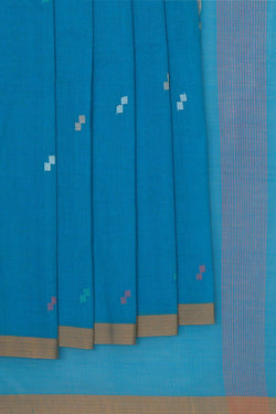 Image of Ponduru Handwoven Ocean Blue Jamdani Saree