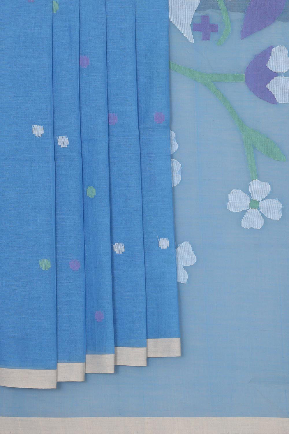 Ponduru Handwoven Ocean Blue Jamdani Saree