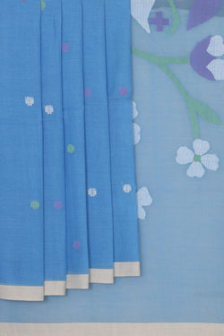 Image of Ponduru Handwoven Ocean Blue Jamdani Saree