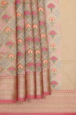 Image of Banarasi Silk Beige Embroidered Saree