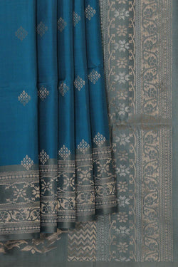 Image of Manipur Silk Peacock Blue Saree