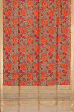 Image of Printed Tussar Silk Creamy Brown Saree