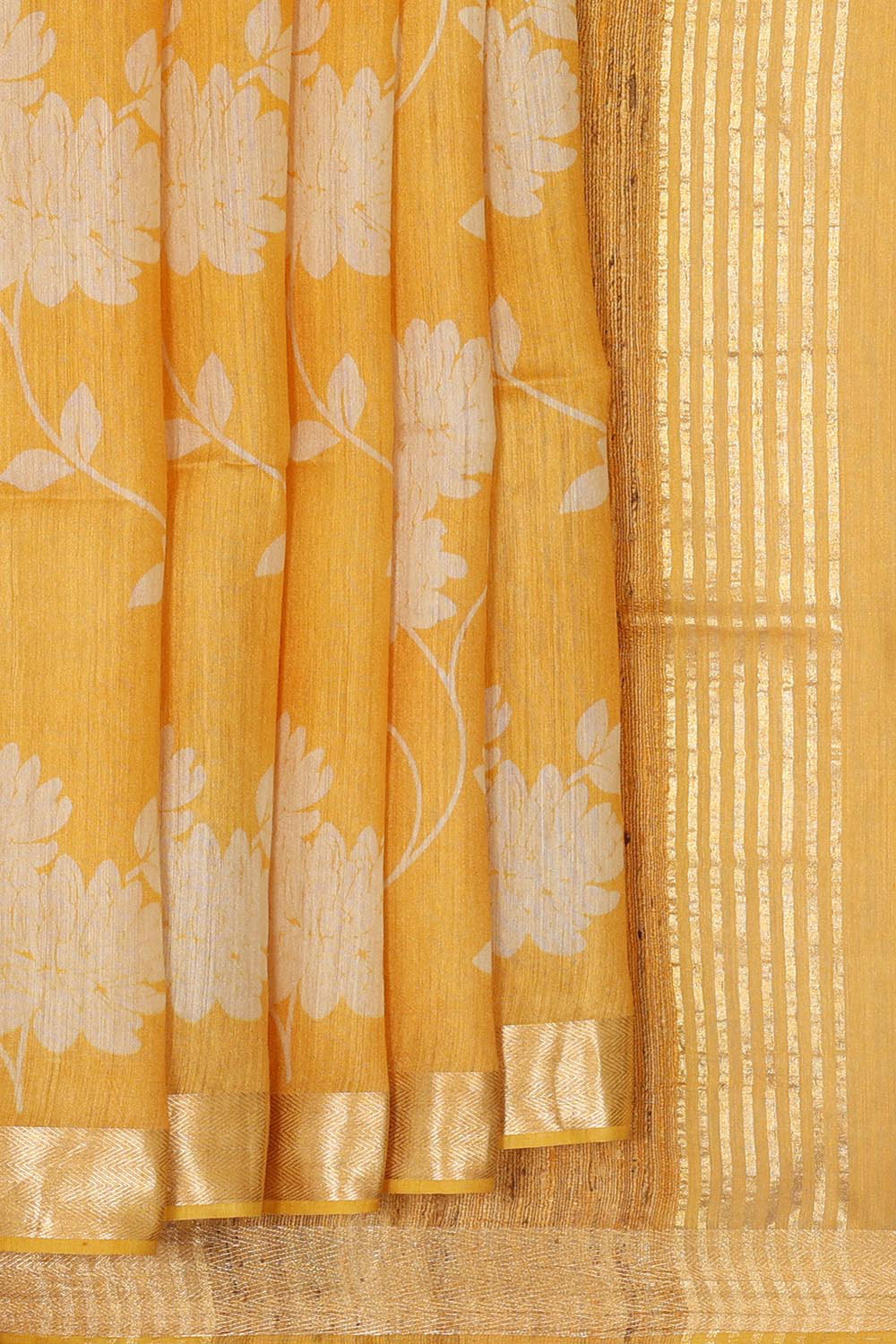 Printed Tussar Silk Haldi Yellow Saree